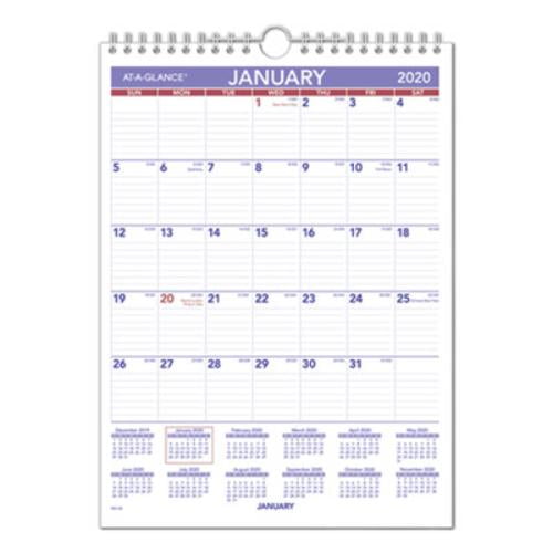 AtAGlance PM128 Monthly Wall Calendar With Ruled Daily Blocks, 8 X