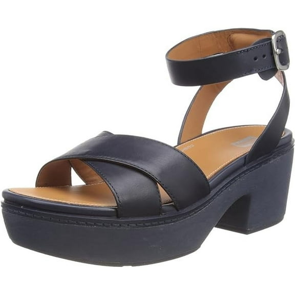 Fitflop Pillar Clog Women's Leather Wrap Sandal with Stitched Trim, Heel, Navy, 9 M…