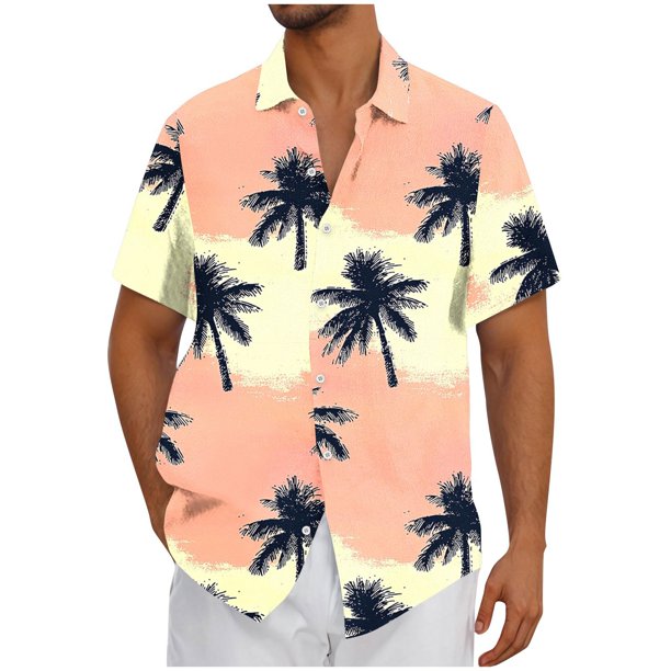 Mens Casual Botón Arriba Camisas Manga Corta Vintage Boliche Cuba Playa Camisas de Verano Botón Arriba