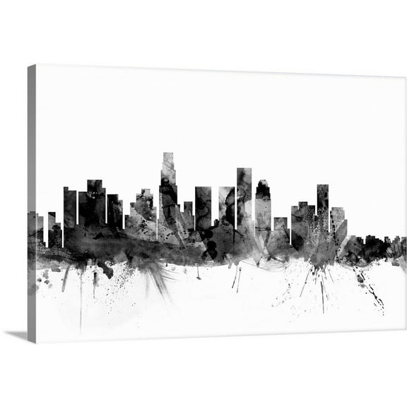 Great Big Canvas "Los Angeles California Skyline"  by Michael Tompsett Black Gray   Wrapped Canvas Print Wall Artwork