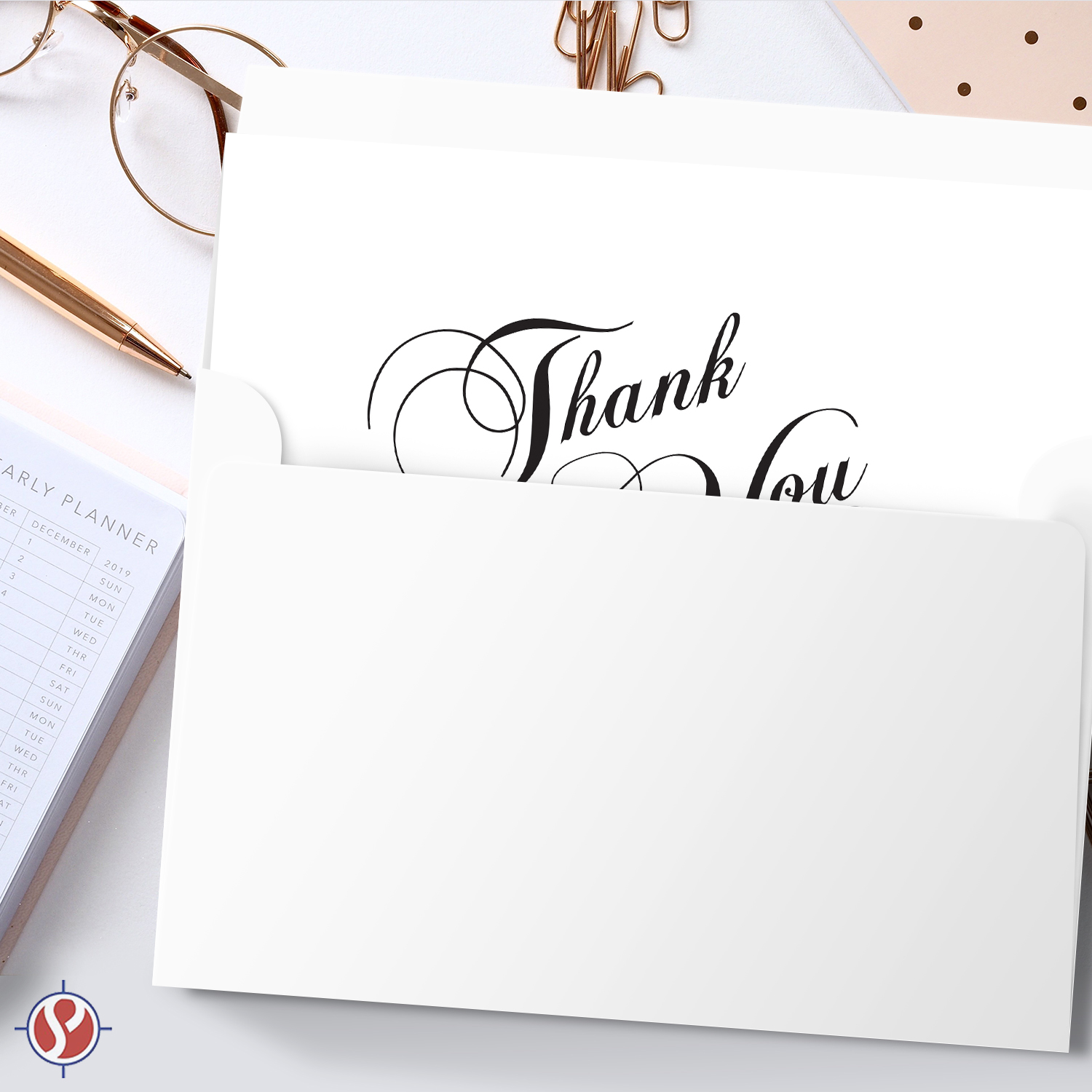 Thank You Card – Elegant Half-Fold Note Cards & Envelopes | Great for Wedding, Baby Shower, Graduation, Anniversary, Sympathy, Business, etc. | Blank Inside | 5 x 7” (A7 Size) | 25 per Pack