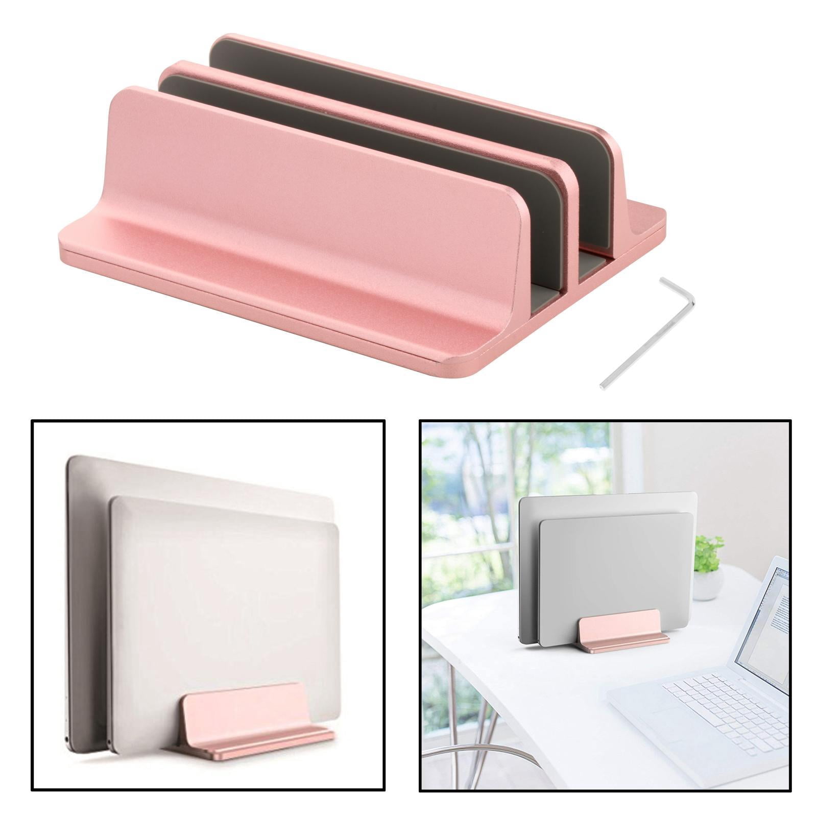 Adjustable Laptop Stand 2 Slots Computer Vertical Support Desktop Accessories, Stable and Firm Holder - Rose Gold