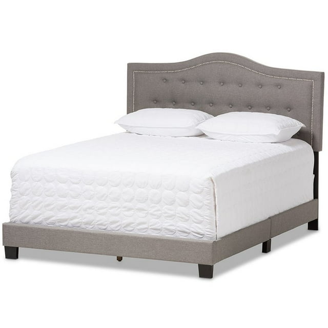 Baxton Studio Emerson Lit Très Grand Profil Bas Capitonné en Gris Clair