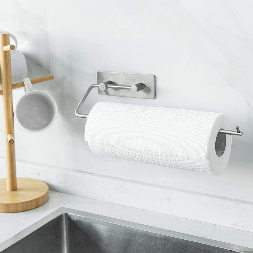Paper Towel Holder Wall Mount 3M Adhesive Paper Towel Rack Dispenser Under Cabinet No Drilling and Screws for Easy Install Great for Kitchen Bathroom 11.8 x 3.3 Silver Walmart
