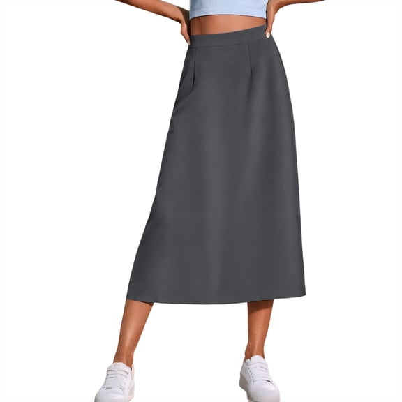 Gfyviroh Women's Midi Skirt No-Roll Waistband Casual High Waist Skirts Elegant A-Line Office Skirt for Women