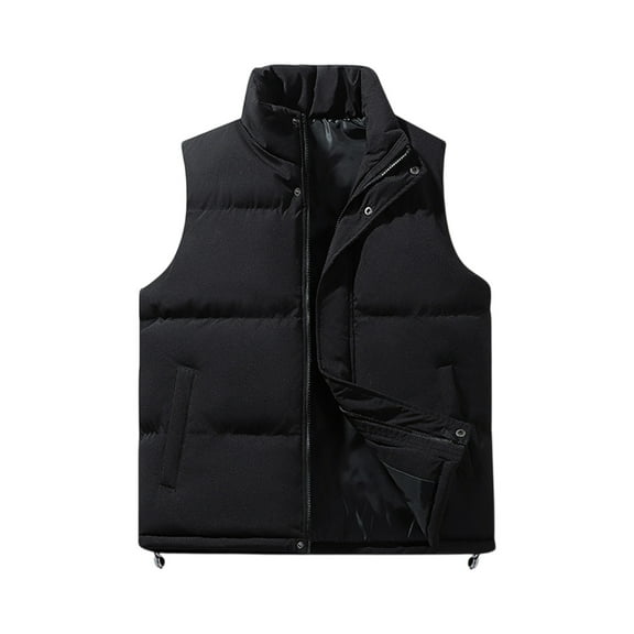 Dwelliawo Mens Puffer Vest Padded Coats Casual Warm Puffer Stand-Up Collar Vest Lightweight Winter Quilted Outerwear Outdoor Travel Jacket Black 3XL
