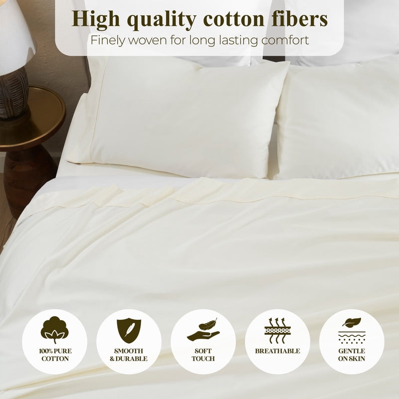 Superior Apus 100% Cotton 15" Deep Pocket Sheet Set, Twin, Ivory