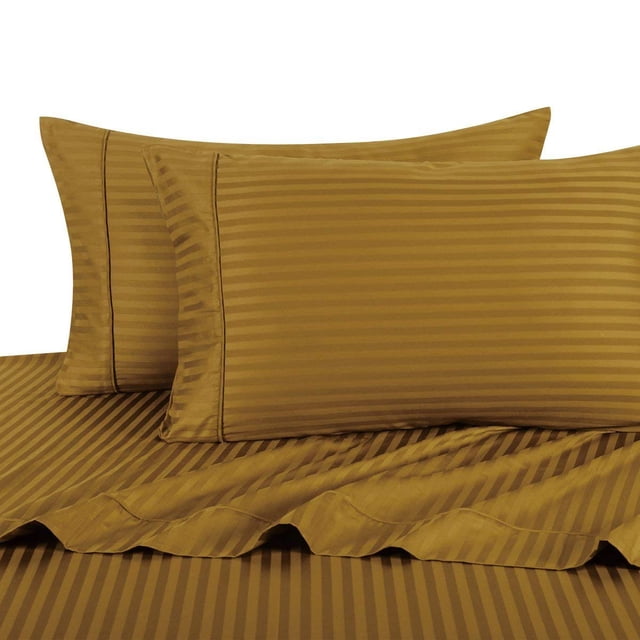 Royal's Striped Bronze 300-Thread-Count 4pc King Waterbed-Sheets 100-Percent Cotton, Sateen Sheet Set