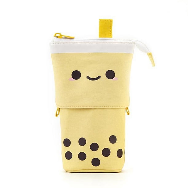 1 juego lindo Boba té de la leche bolsa de pluma telescópica portalápices estuche de papelería estuche de lápices de pie estuche de papelería caja para estudiantes hola suerte unisex
