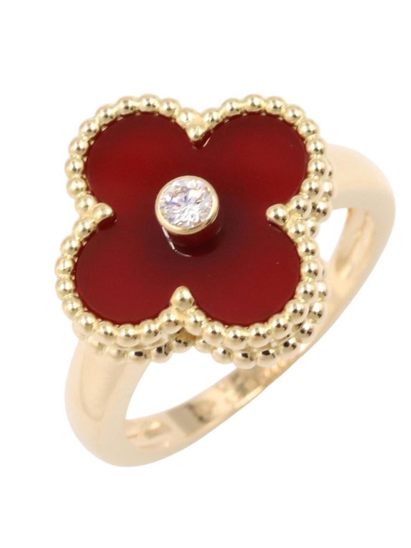 Pre-Owned Van Cleef & Arpels Vintage Alhambra Carnelian 1P Diamond Ring - 18K (Yellow Gold)...