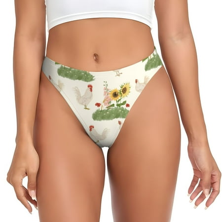 Rateoe Flowers And Hens Pattern Seamless Women Underwear Thongs No Show Ladies Thong No Line Breathable Comfortable Panties Undies for Women-4X-Large