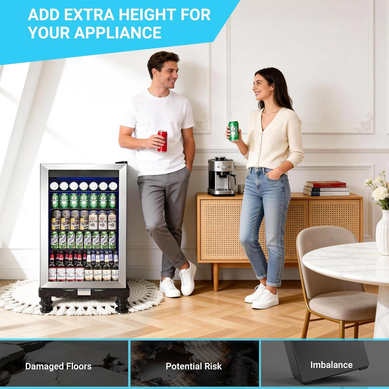 Mini Fridge Stand Universal Raised Base Adjustable Refrigerator Stands with 4 Strong Feet Washing Machine Pedestal Multi-Functional Bases for Dryer (Black)