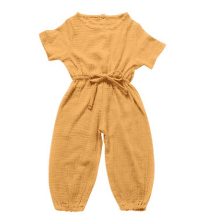 

Puloru Infant Baby Romper Solid Color Short Sleeve Elastic Waist Jumpsuit