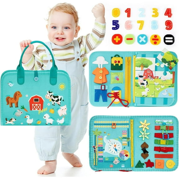 Potatomato Green Crocodile Montessori Busy Board - Wall Mounted Activity Center For Toddlers