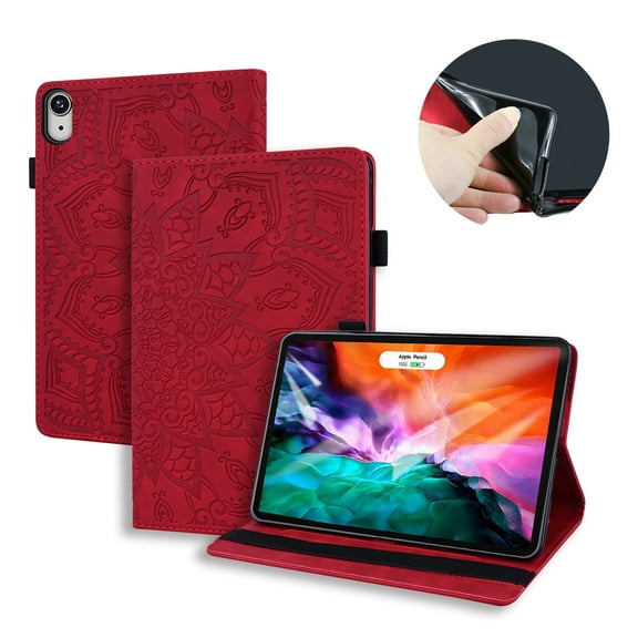 Case for iPad Mini 7th Gen 8.3" 2024/Mini 6th Gen 8.3" 2021, Multi-Angle Viewing Folio Stand Smart Shell Embossed Pattern PU Leather Cover with Auto Sleep/Wake Pencil Holder Card Slot Case, Red