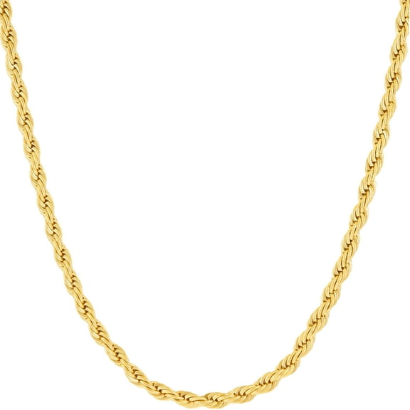 LIFETIME JEWELRY 3mm Rope Chain Necklace 24k Real Gold Plated-Women and Men (18 mm)