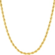 LIFETIME JEWELRY 3mm Rope Chain Necklace 24k Real Gold Plated-Women and Men (16 mm)