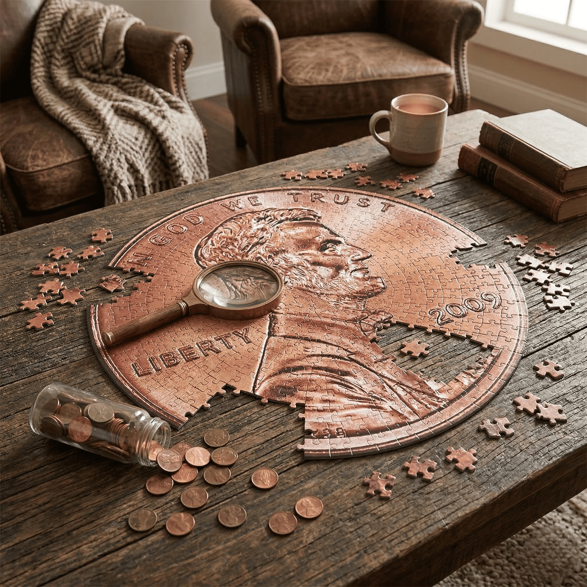 Lincoln Penny 1000 Pc Round Puzzle by Pigment & Hue