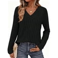 thumbnail image 1 of Camiseta PRETTYGARDEN de manga larga con cuello en V y tejido acanalado XL, 1 of 5