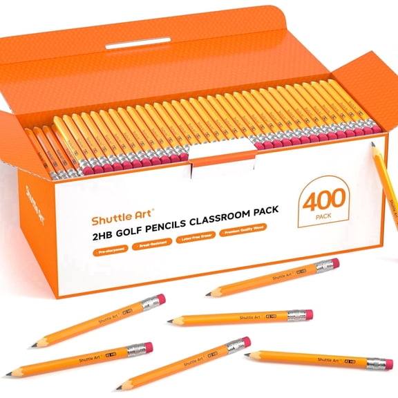 Shuttle Art 400 Pack Golf Pencils with Erasers, #2 HB Pencils Bulk, 3.5” Mini Pencil, Pre-Sharpened Small Pencil for Writhing, Drawing and Sketching