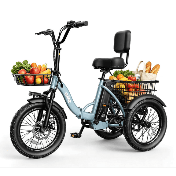 Actbest Electric Tricycle for Adults, 18" Folding Electric Trike, 700W Motor 48V 10.4AH Etrike, 18MPH Up to 50 Miles 3-Wheel Electric Bike Blue