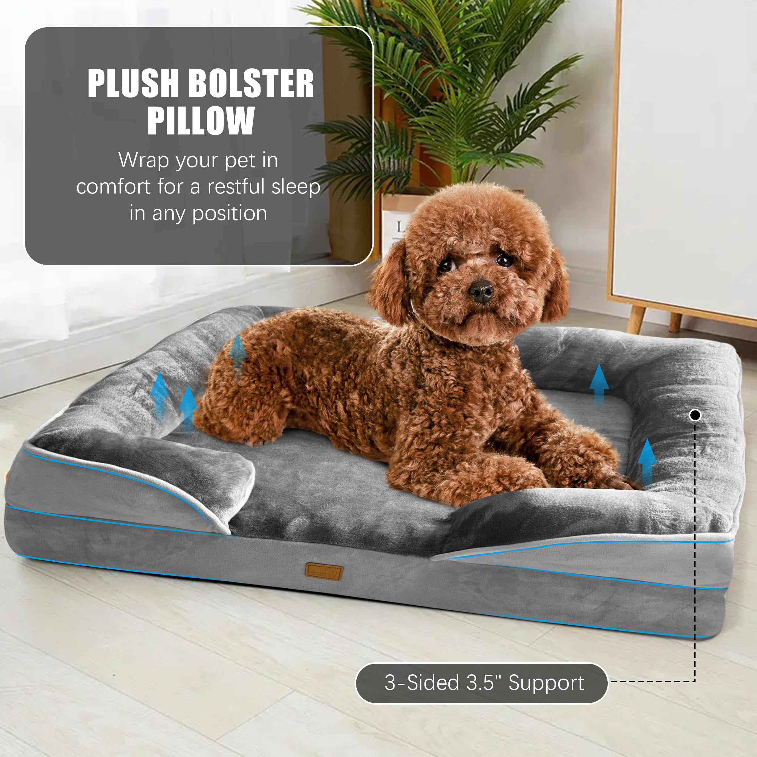 Dog Bed With Sides - Sofa Beds For Small Dogs  Supportive Foam Pet Couch Washable Removable Cover Waterproof Lining And Non-slip Bottom Grey S