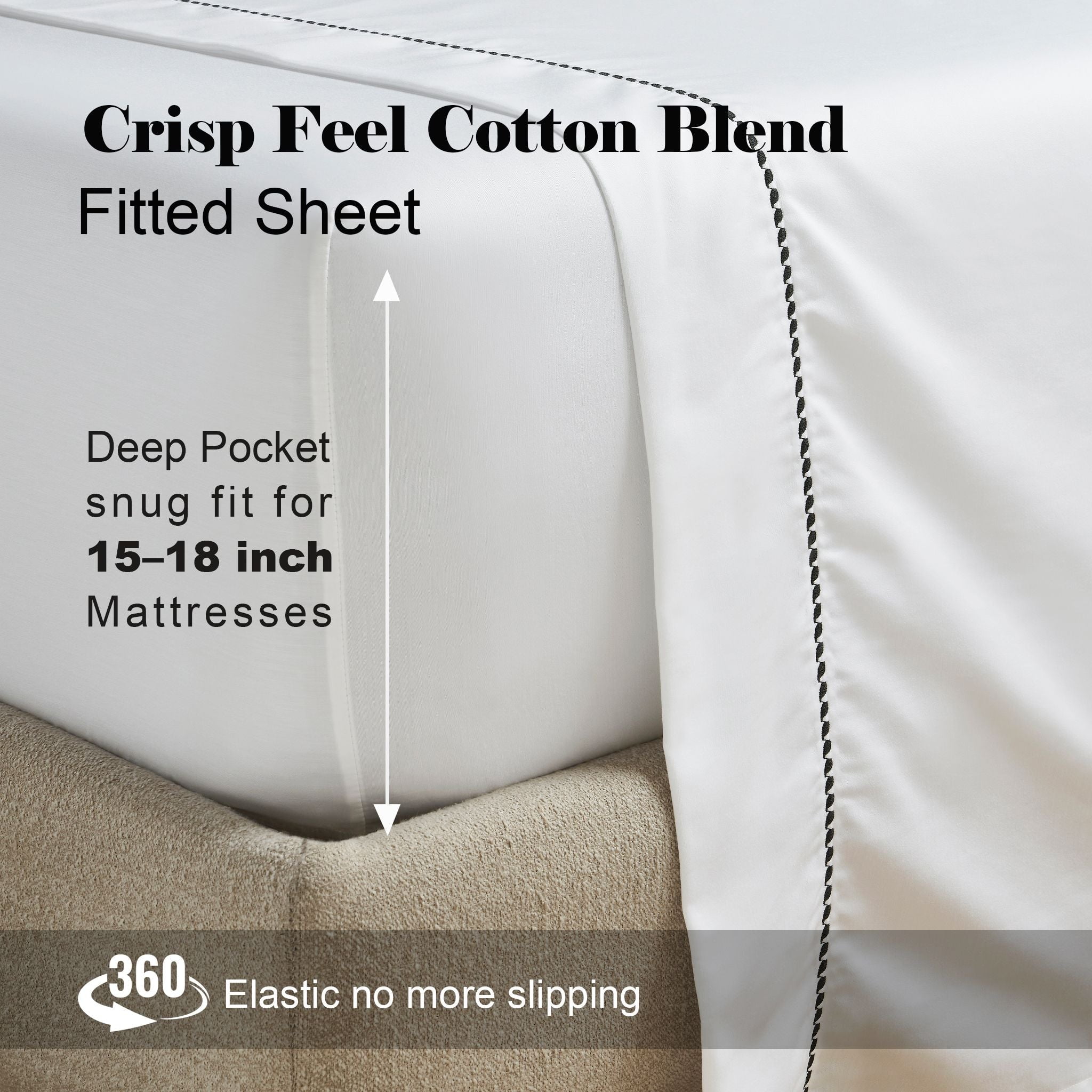 Superior Cotton Blend 600 Thread Count Dash Stitch Hem Sheet Set, Queen, Dark Grey