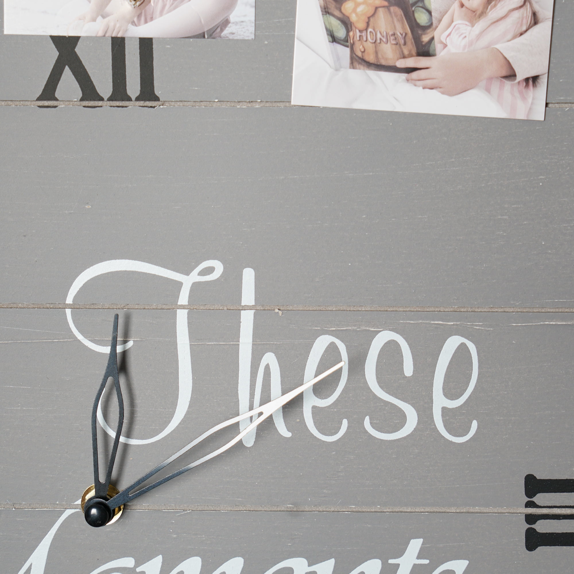 In These Moments Gray Wood Plank Photo Collage Clock with Picture Clip - 20" x 20"
