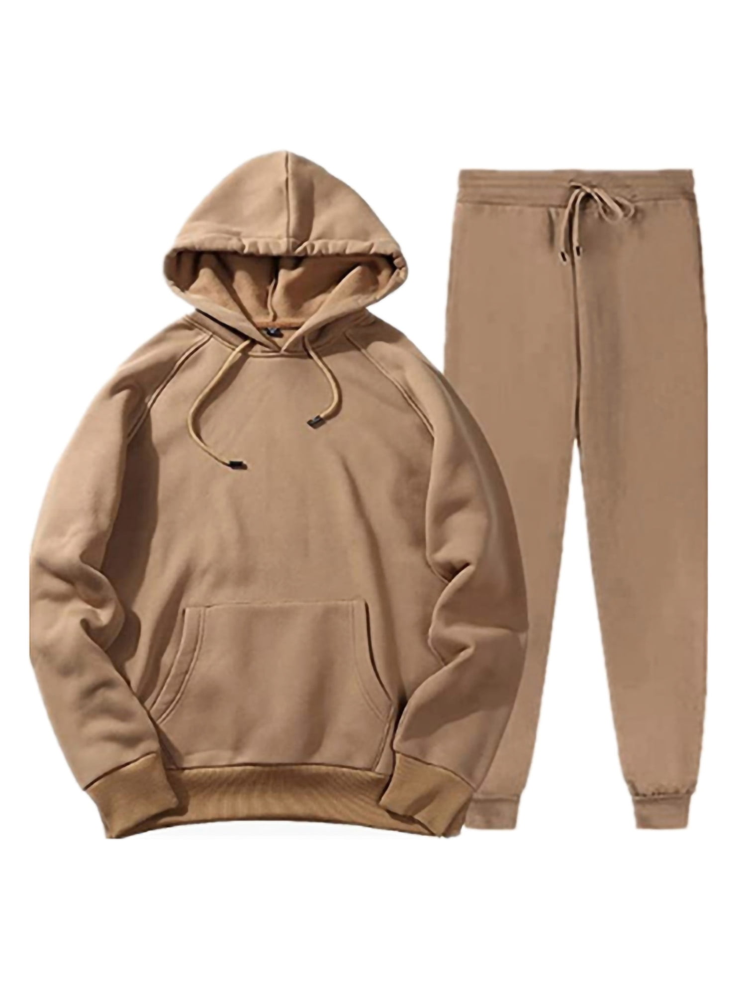 Lumento Men Hoodies And Sweatpant Set Hooded 2 Piece Hoodie Solid Color