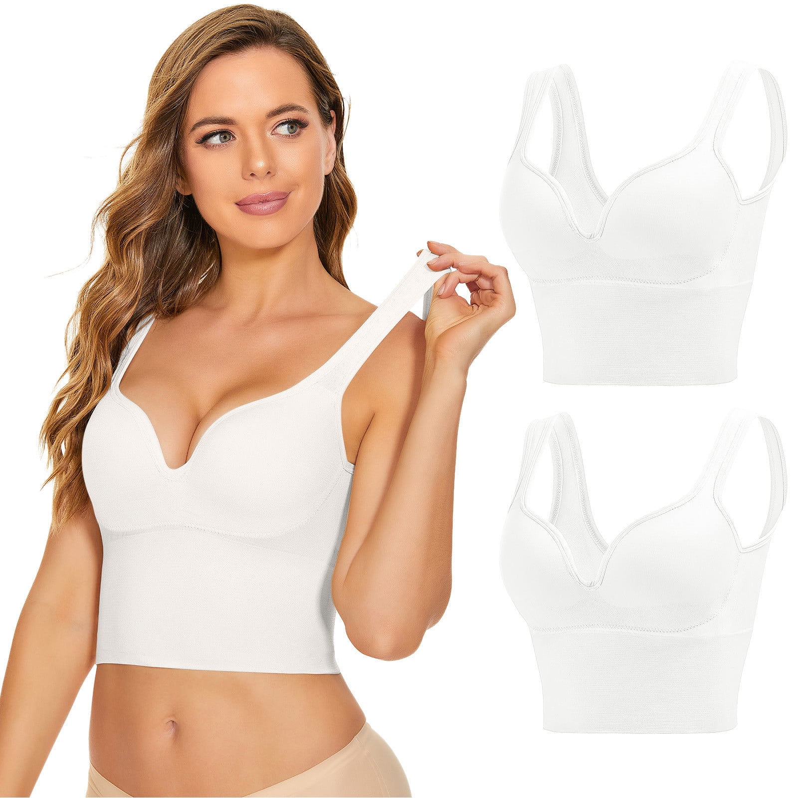 2 Pieces Womens Sports Bra No Wire Comfort Sleep Bra Plus Size Workout Activity Bras With Non Removable Pads Shaping Bra