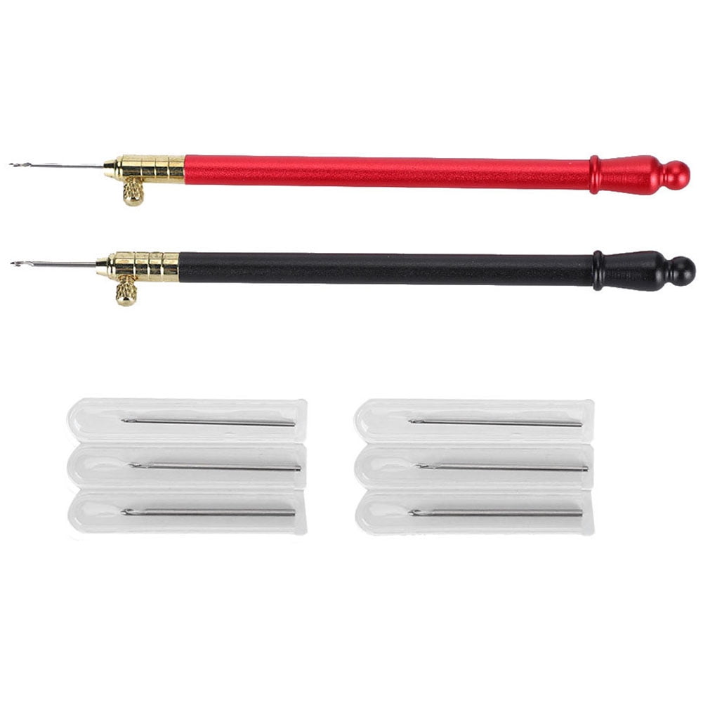 Tebru 2Pcs Embroidery Crochet Hooks With 6 Needles, Stainless Steel Handle French Tambour Hooks For Sewing Embroidery Beading Sequins