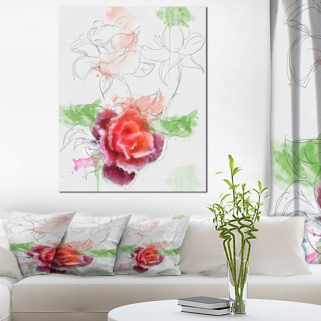 Beautiful Rose with Rose Sketches - Floral Canvas Art Print