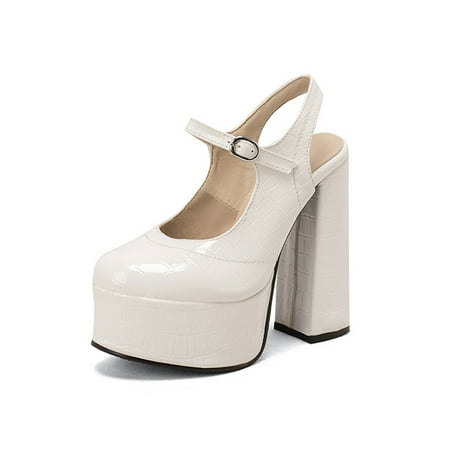 

SIMANLAN Ladies Mary Jane Heels Ankle Strap Pumps Platform Sandals Women Platforms Dress Shoes Womens Chunky White 12