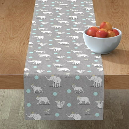 

Cotton Sateen Table Runner 90 - Royal Parade Gray Blue Elephant Crown Bear Bee Swan Lion Boy Whimsical Animals Polka Dots Zoo Circus Print Custom Table Linens by Spoonflower