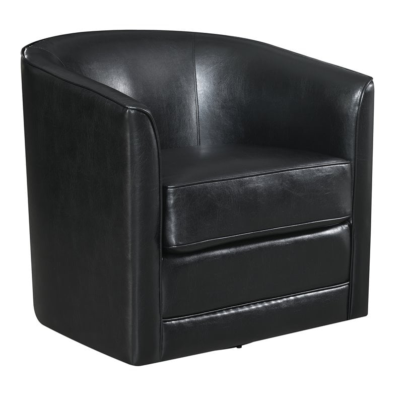 Pemberly Row Faux Leather Swivel Accent, Black Leather Swivel Barrel Chair