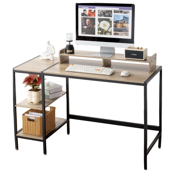 47-Inch Computer Desk With Storage Shelf In Tx-Gray Finish - Modern Home Office Desk For Small Spaces