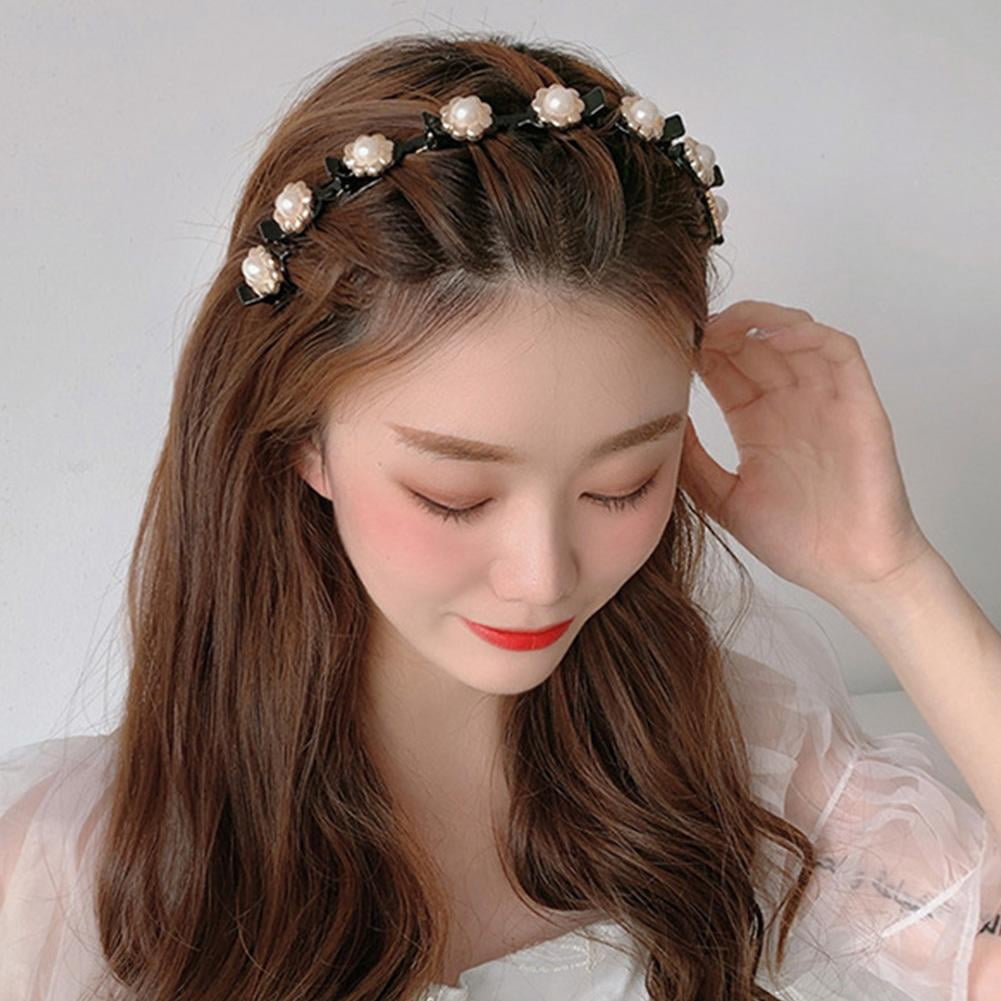 Women Double Layer Bangs Hairpin Hair Clip Headband Braided Rhinestone Gift US X9E3