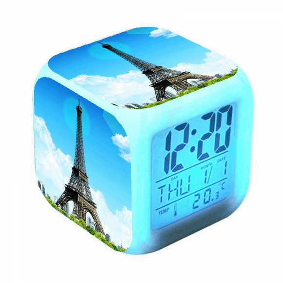 YIXINGCHEN Digital Alarm Clock for Kids, Cartoon Eiffel Tower Pattern 7 LED Color Changing Wake Up Clock with Thermometer Function and Night Light, Gift for Boys Girls A93-522 XCNZ#1656