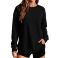 thumbnail image 2 of Sweatshirts for Women Casual Pullover Long Sleeve Side Slit Pocket Crewneck Loose Fit Classic Tops, 2 of 6