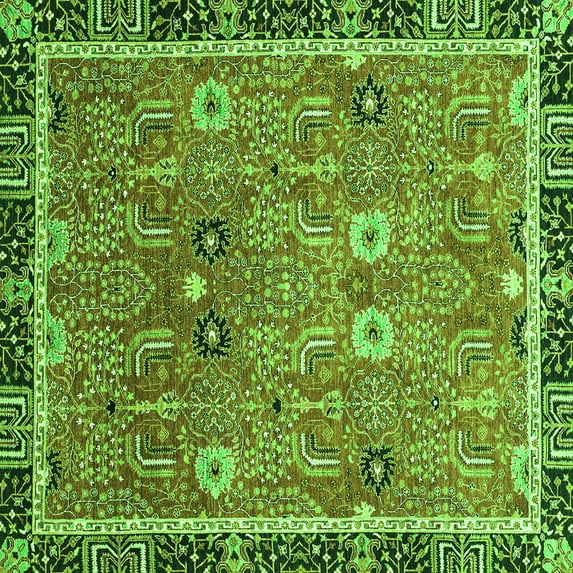 Ahgly Company Indoor Square Oriental Green Traditional Area Rugs, 6' Square