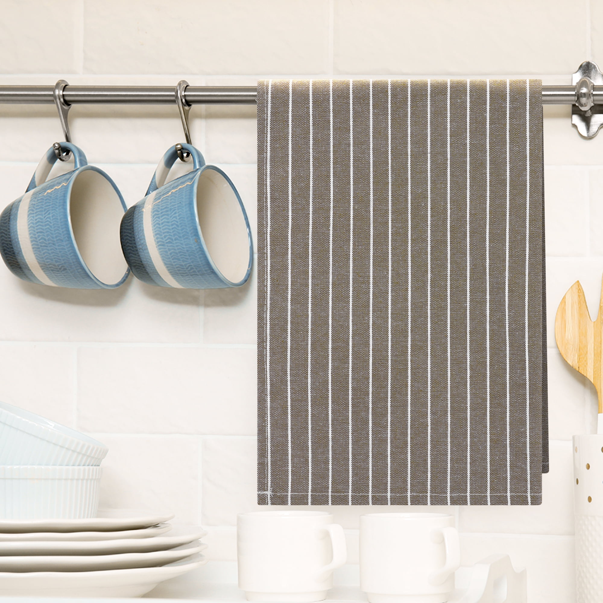 Unique Bargains Stripe Kitchen Towels Highly Absorbent Long-Lasting Hand Towels Brown 2pk