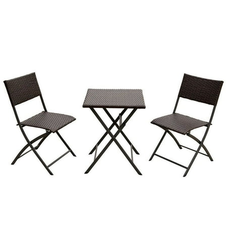 Black Bistro Chairs Naturefun Outdoor Balcony Foldable Bistro Furniture Sets, Wood-Like Resin Rattan, Rust-Proof Steel Frames, 3-Piece of Foldable Table and Chairs ()