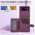 thumbnail image 3 of Dteck Wallet Crossbody for Samsung Galaxy Z Flip 4 Case with Lanyard Wrist Strap Credit Card Holder, PU Leather Protective Phone Case with Ring Holder,Deep Purple, 3 of 8