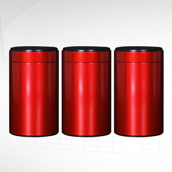 KALLORY 3Pcs Metal Food Storage Jar For Travel Red Round Tinplate 11.8x7.9x7.9in
