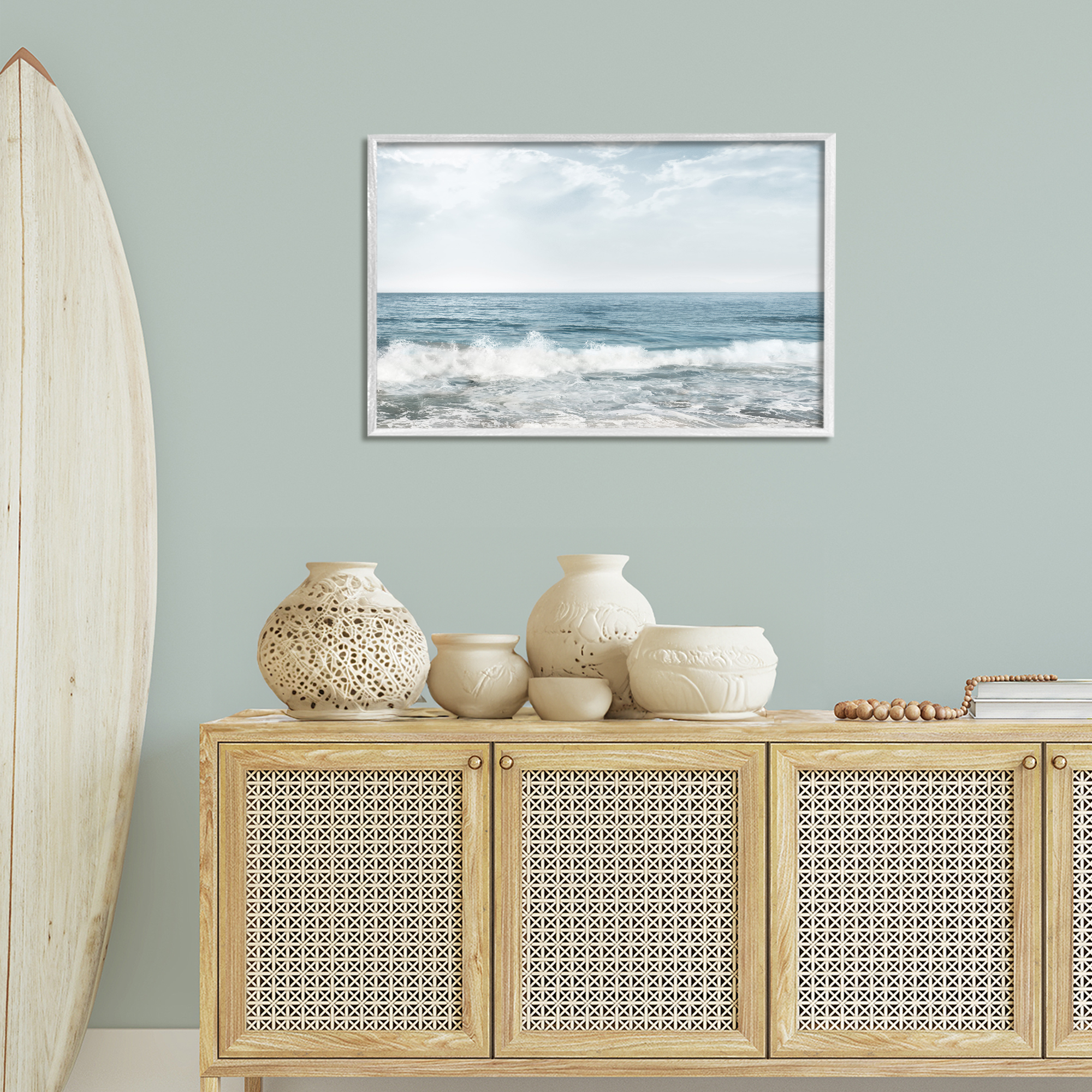 Stupell Industries Splashing Waves Beach Landscape Photography White Framed Art Print Wall Art, 30 x 20