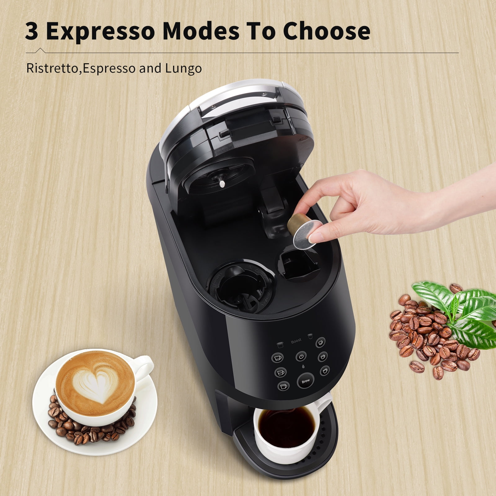 3-in-1 Coffee Maker, Coffee and Espresso Machine Combo for Nespresso, K-Cup Pod and Ground Coffee, Coffee Machine Compatible with Nespresso Capsules OriginalLine, 19 Bar Pressure Pump, 6 Brew Sizes