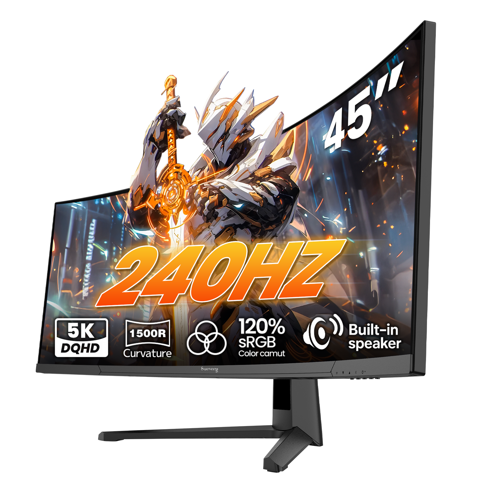 Suevery 45" 240Hz DQHD 5120 x 1440 Curved Gaming Monitor, 1500R, Built-in Speakers, 32:9, RGB Lighting, Wall-Mountable, Black