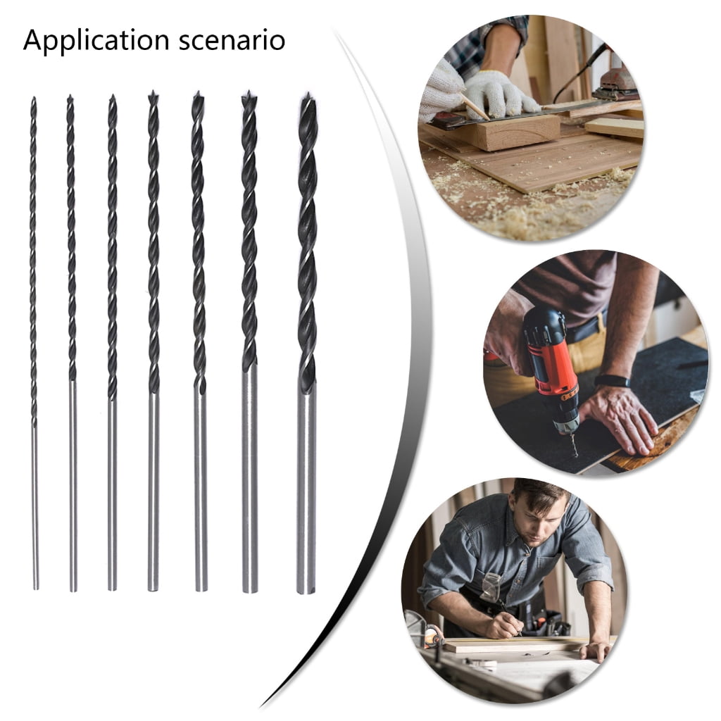BQBQERT 7pc 300mm Extended Wood Auger Bit Set, Carbon Steel Drill Bits for Hardwood Plywood Beams