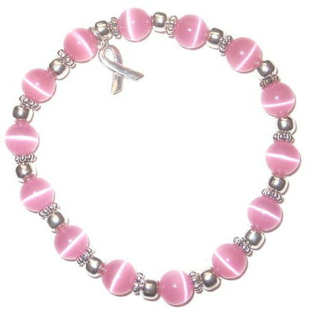 Hidden Hollow Beads Stretchy Pink BREAST Cancer Packaged Awareness Bracelet- 8mm beads.  Fits most adults.