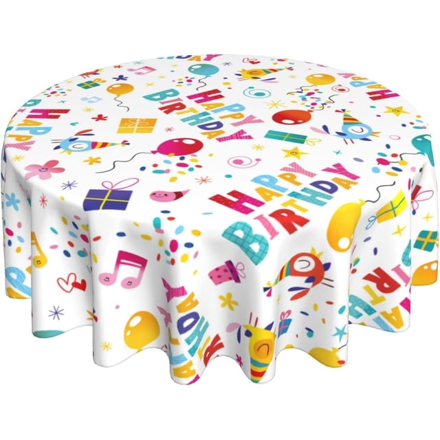 Happy Birthday Tablecloth Round Table Cloth Washable Rustic Table Cover for Decoration Kitchen Dining Room 60x90 Inch